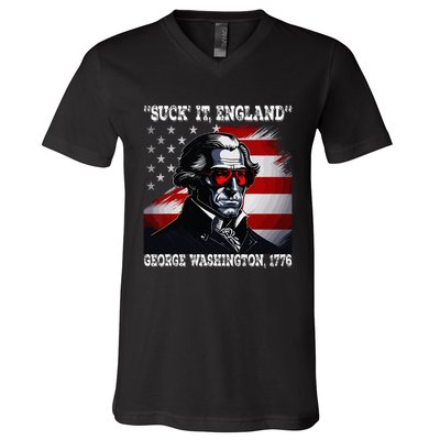 Suck It England 4th of July Funny George Washington 1776 V-Neck T-Shirt