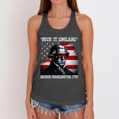 Suck It England 4th of July Funny George Washington 1776 Women's Knotted Racerback Tank