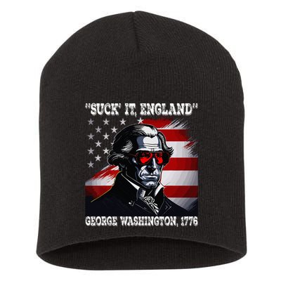 Suck It England 4th of July Funny George Washington 1776 Short Acrylic Beanie