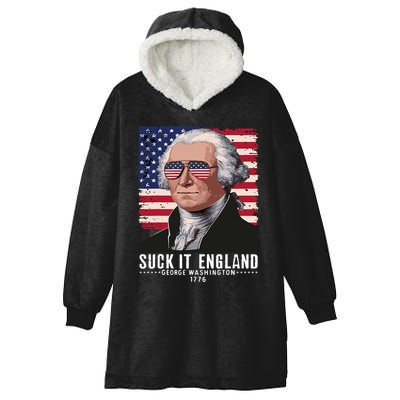 Suck It England Funny 4th Of July George Washington 1776 Hooded Wearable Blanket