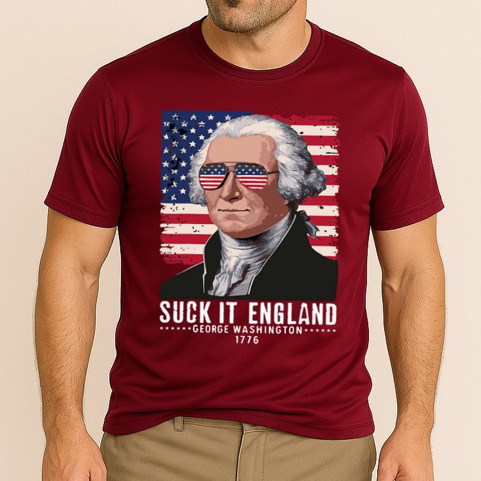 Suck It England Funny 4th Of July George Washington 1776 Cooling Performance Crew T-Shirt
