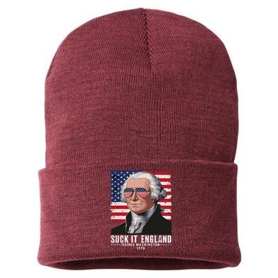 Suck It England Funny 4th Of July George Washington 1776 Sustainable Knit Beanie