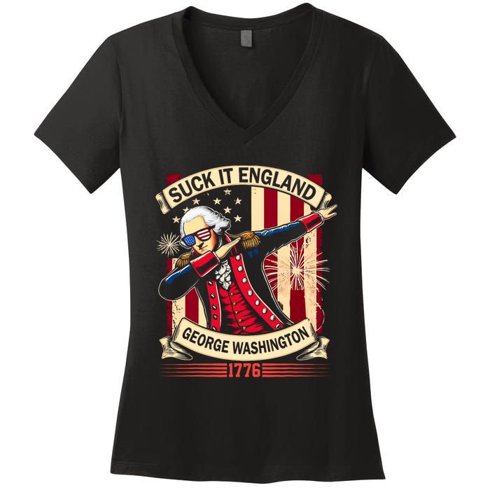 Suck It England Usa Flag 4th Of July Patriotic 2024 Women's V-Neck T-Shirt