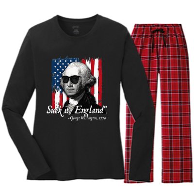 Suck It England Funny George Washington Usa Flag Women's Long Sleeve Flannel Pajama Set 