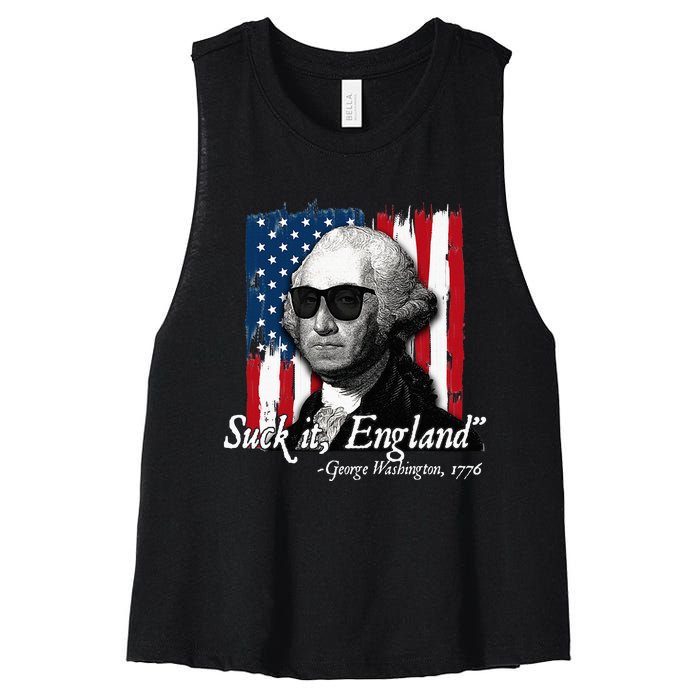 Suck It England Funny George Washington Usa Flag Women's Racerback Cropped Tank