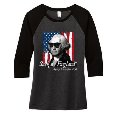 Suck It England Funny George Washington Usa Flag Women's Tri-Blend 3/4-Sleeve Raglan Shirt