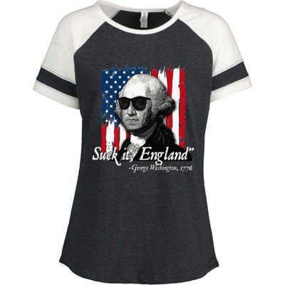 Suck It England Funny George Washington Usa Flag Enza Ladies Jersey Colorblock Tee