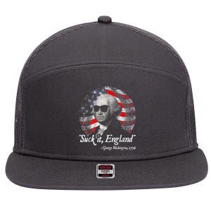 Suck It England Funny 4th Of July George Washington 1776 7 Panel Mesh Trucker Snapback Hat