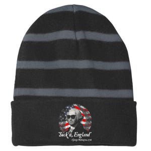 Suck It England Funny 4th Of July George Washington 1776 Striped Beanie with Solid Band