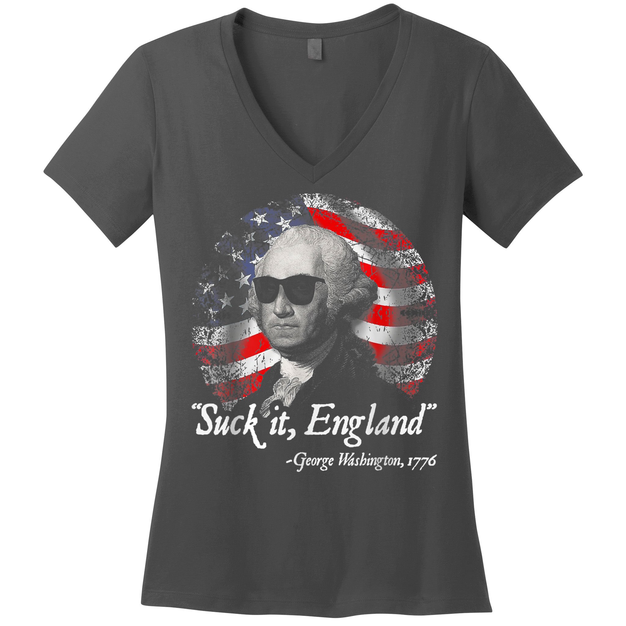 Suck It England Funny 4th Of July George Washington 1776 Women's V-Neck T-Shirt