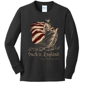 Suck It England Funny 4th of July George Washington 1776 Kids Long Sleeve Shirt