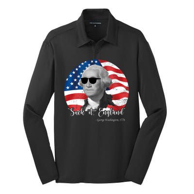 Suck It England George Washing 1776 Funny Silk Touch Performance Long Sleeve Polo