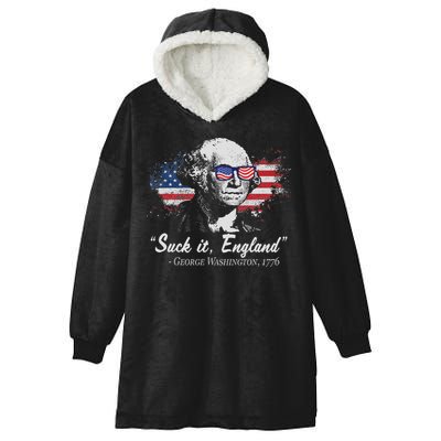 Suck It England Funny 4th Of July George Washington 1776 Hooded Wearable Blanket