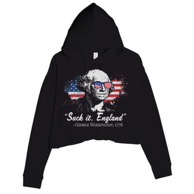 Suck It England Funny 4th Of July George Washington 1776 Crop Fleece Hoodie