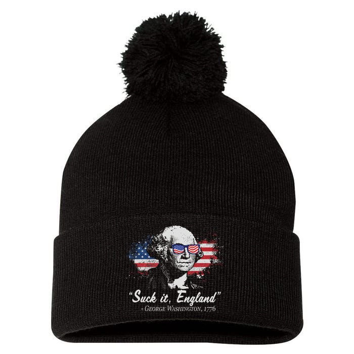 Suck It England Funny 4th Of July George Washington 1776 Pom Pom 12in Knit Beanie