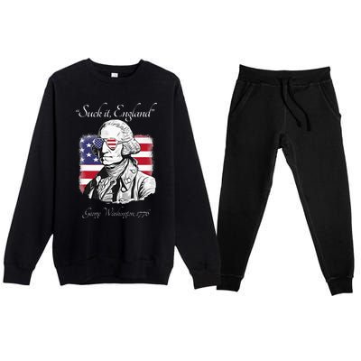 Suck It England Funny George Washington USA Flag 4th of July Premium Crewneck Sweatsuit Set