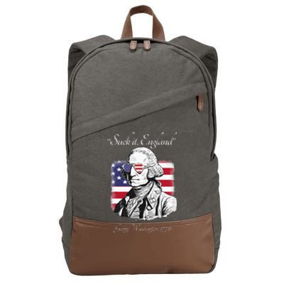 Suck It England Funny George Washington USA Flag 4th of July Cotton Canvas Backpack