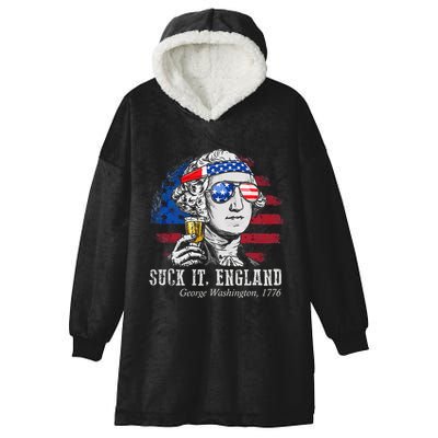 Suck It England Funny 4th of July George Washington 1776 Hooded Wearable Blanket