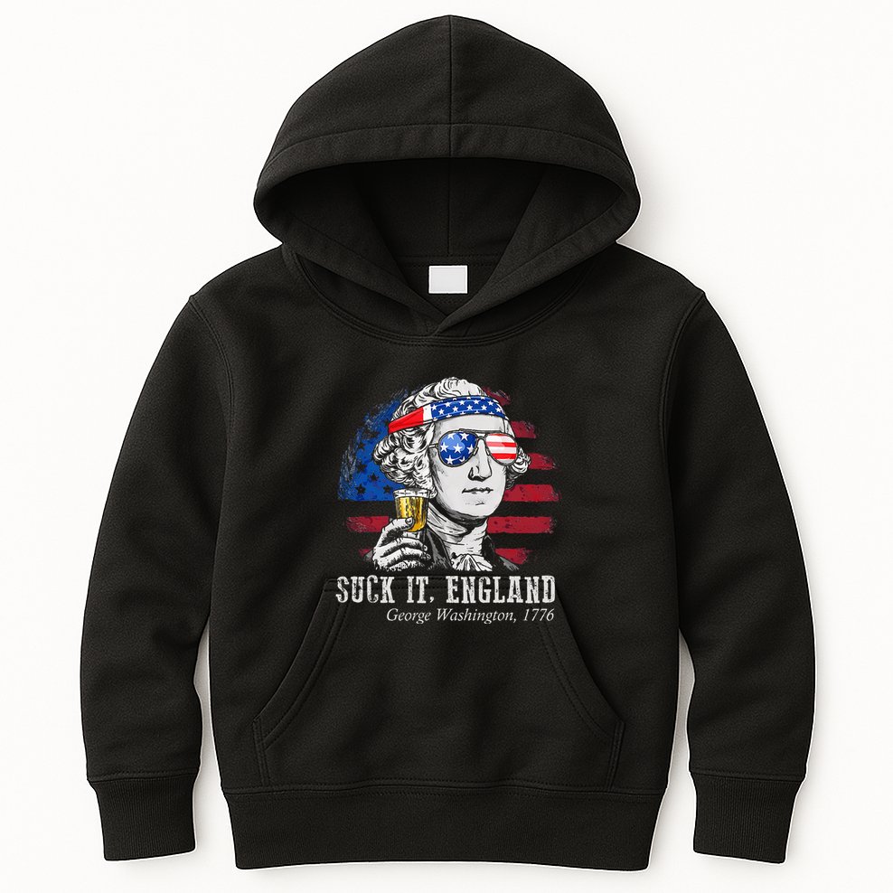 Suck It England Funny 4th of July George Washington 1776 Kids Hoodie