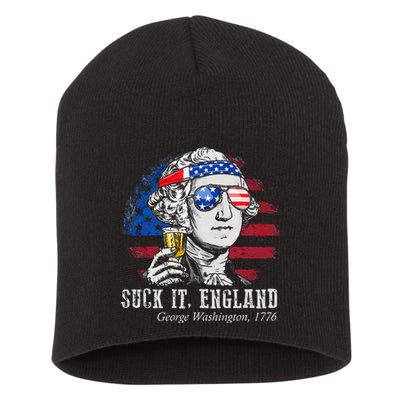 Suck It England Funny 4th of July George Washington 1776 Short Acrylic Beanie