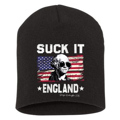 Suck It England Funny 4th Of July George Washington 1776 Short Acrylic Beanie
