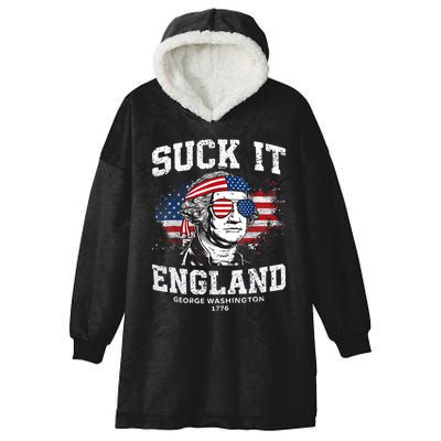 Suck It England Funny 4th Of July George Washington 1776 Hooded Wearable Blanket