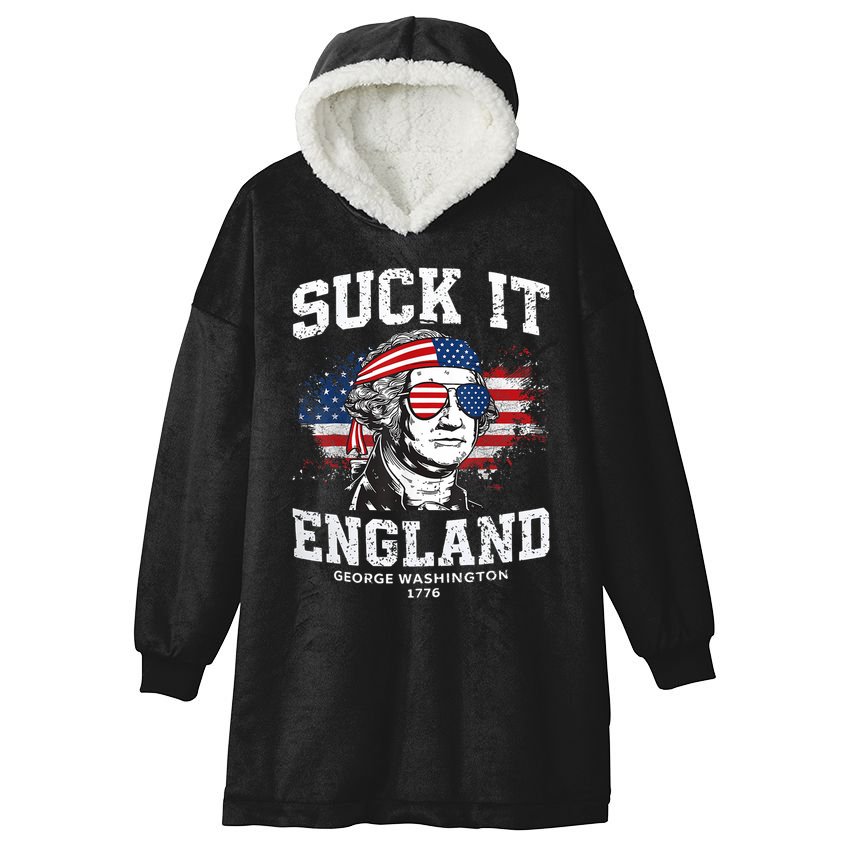 Suck It England Funny 4th Of July George Washington 1776 Hooded Wearable Blanket