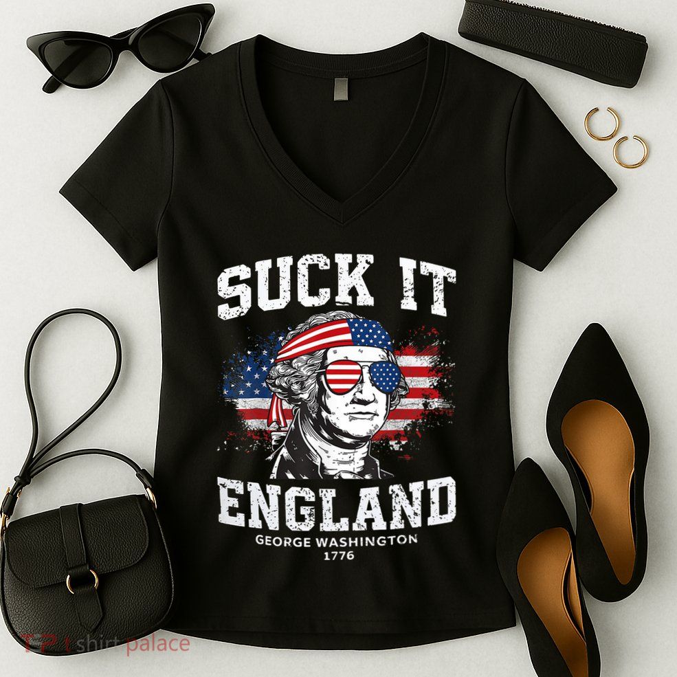 Suck It England Funny 4th Of July George Washington 1776 Women's V-Neck T-Shirt