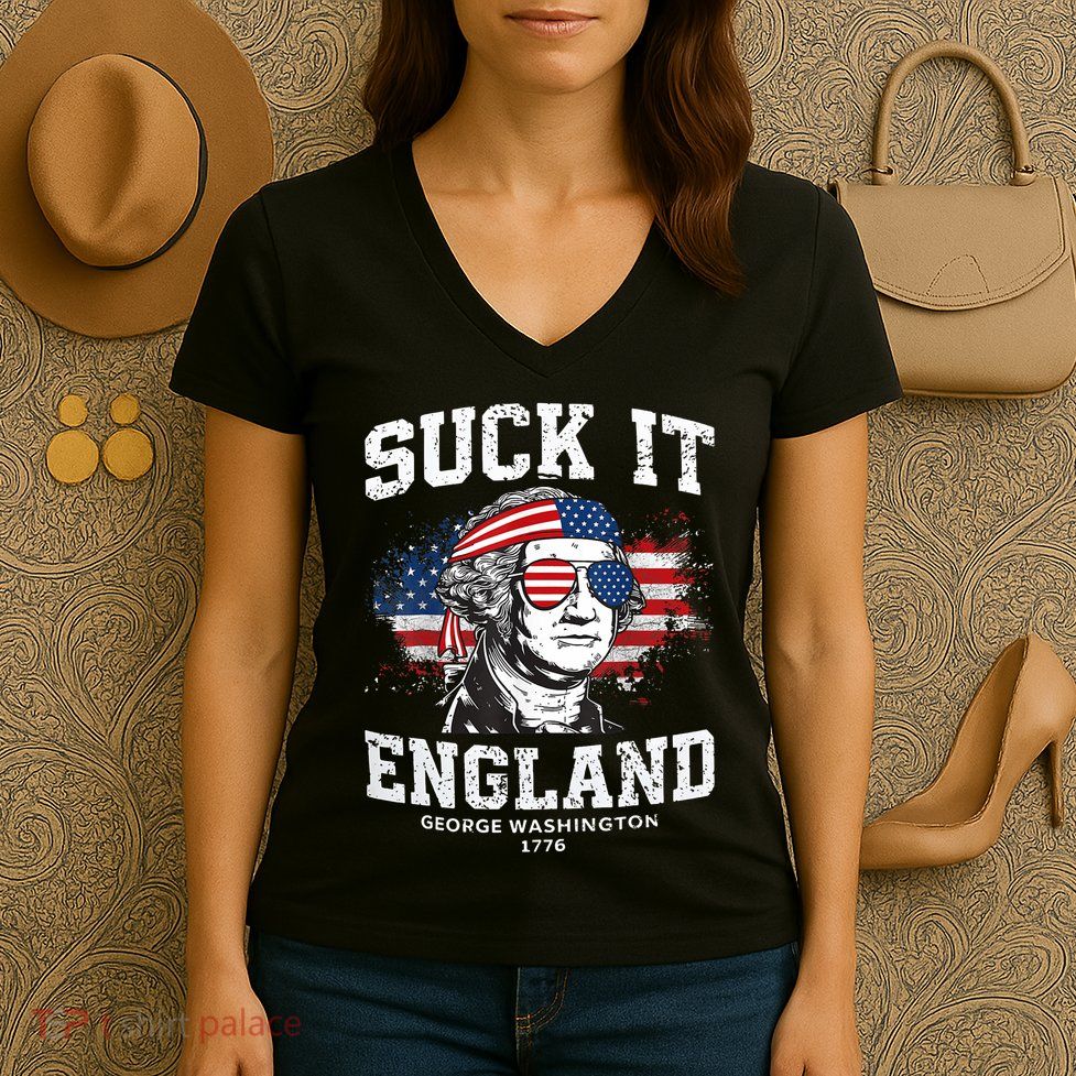 Suck It England Funny 4th Of July George Washington 1776 Women's V-Neck T-Shirt