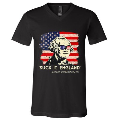Suck It England Funny 4th of July Funny George Washington V-Neck T-Shirt