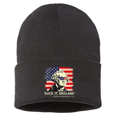 Suck It England Funny 4th of July Funny George Washington Sustainable Knit Beanie