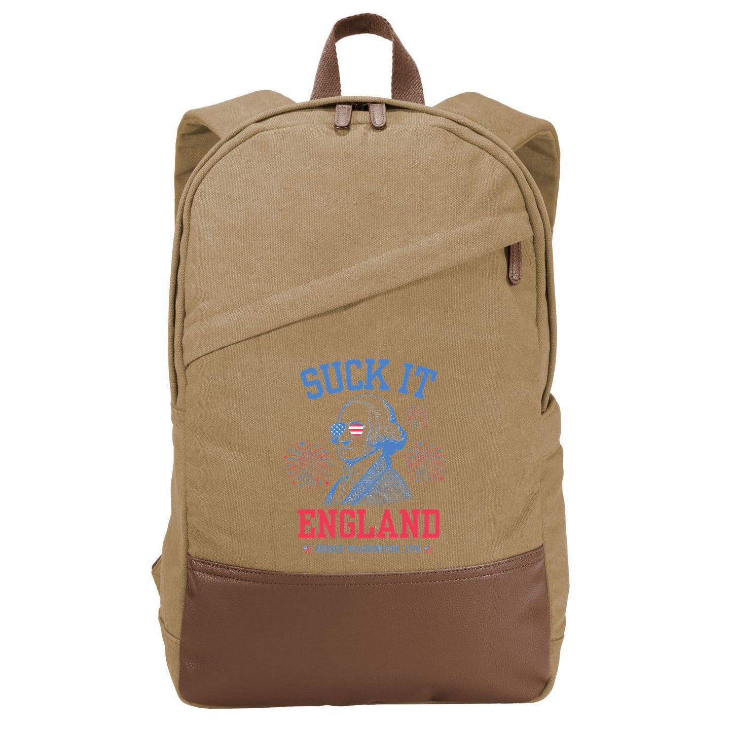 Suck It England Red White & Blue George Washington 4th July Cotton Canvas Backpack