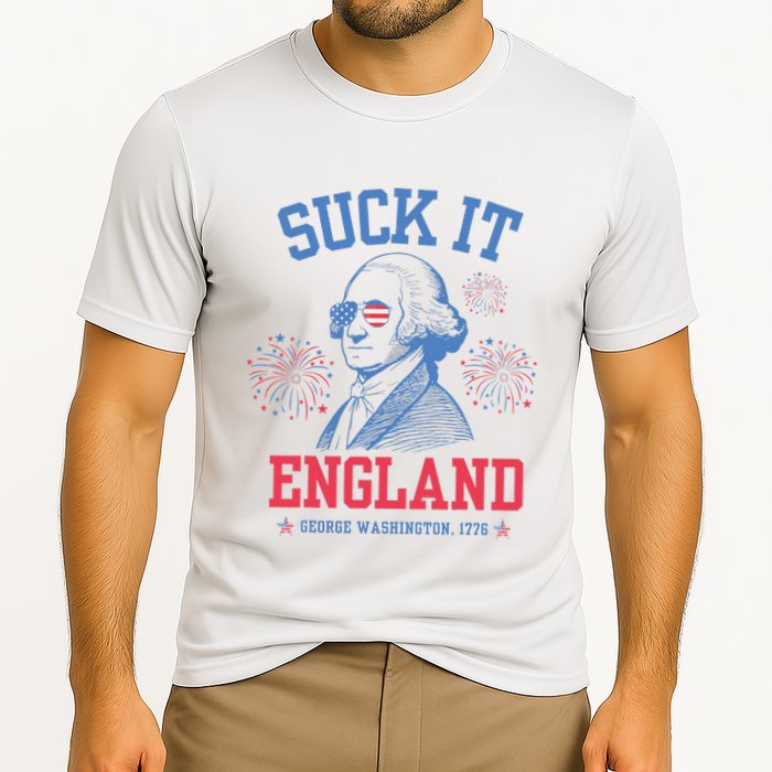 Suck It England Red White & Blue George Washington 4th July Cooling Performance Crew T-Shirt