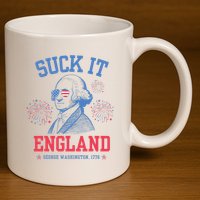 Suck It England Red White & Blue George Washington 4th July 11oz C Handle Ceramic Mug
