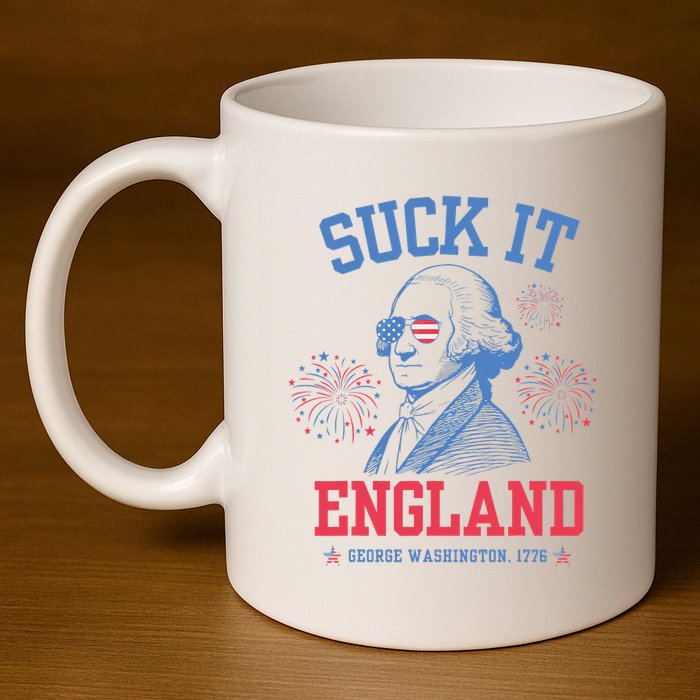 Suck It England Red White & Blue George Washington 4th July 11oz C Handle Ceramic Mug