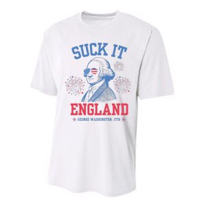 Suck It England Red White & Blue George Washington 4th July Performance Sprint T-Shirt