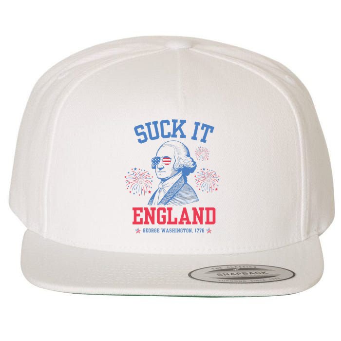 Suck It England Red White & Blue George Washington 4th July Wool Snapback Cap