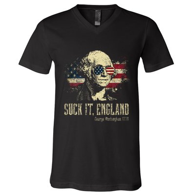 Suck It England Funny George Washington 1776 Usa V-Neck T-Shirt