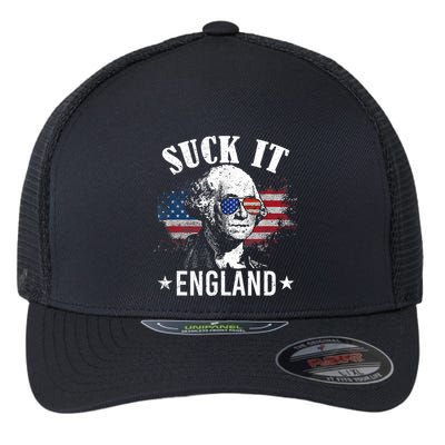 Suck It England Funny 4th Of July George Washington Flexfit Unipanel Trucker Cap