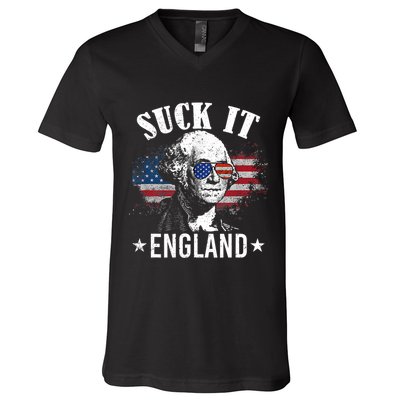 Suck It England Funny 4th Of July George Washington V-Neck T-Shirt
