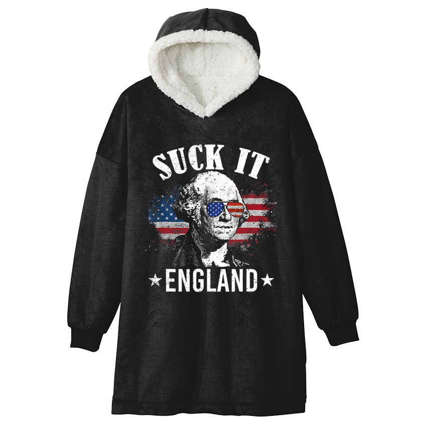 Suck It England Funny 4th Of July George Washington Hooded Wearable Blanket