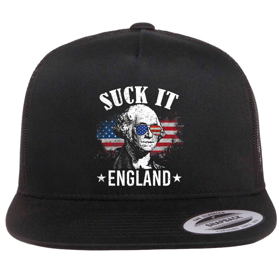 Suck It England Funny 4th Of July George Washington Flat Bill Trucker Hat