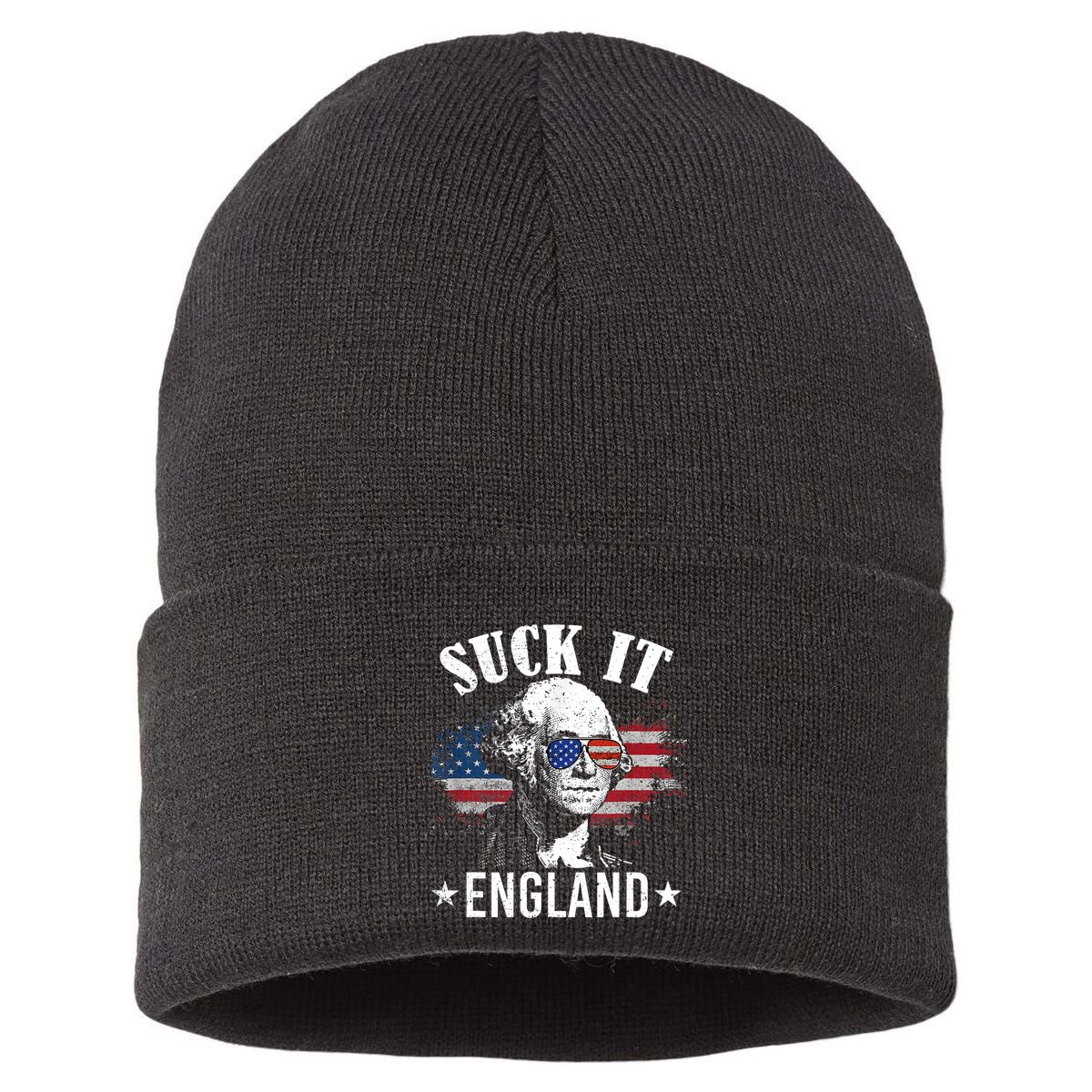 Suck It England Funny 4th Of July George Washington Sustainable Knit Beanie