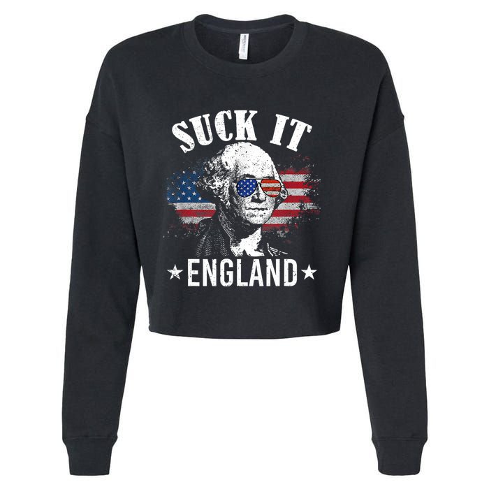 Suck It England Funny 4th Of July George Washington Cropped Pullover Crew
