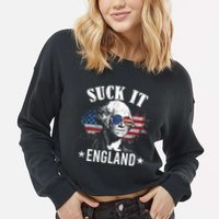 Suck It England Funny 4th Of July George Washington Cropped Pullover Crew
