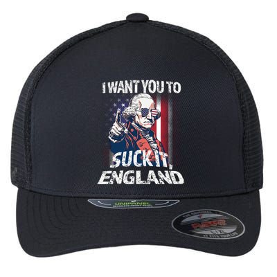 Suck It England Funny George Washington Usa Flag 4th Of July Flexfit Unipanel Trucker Cap