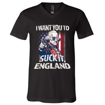 Suck It England Funny George Washington Usa Flag 4th Of July V-Neck T-Shirt