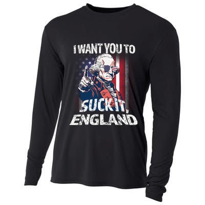 Suck It England Funny George Washington Usa Flag 4th Of July Cooling Performance Long Sleeve Crew