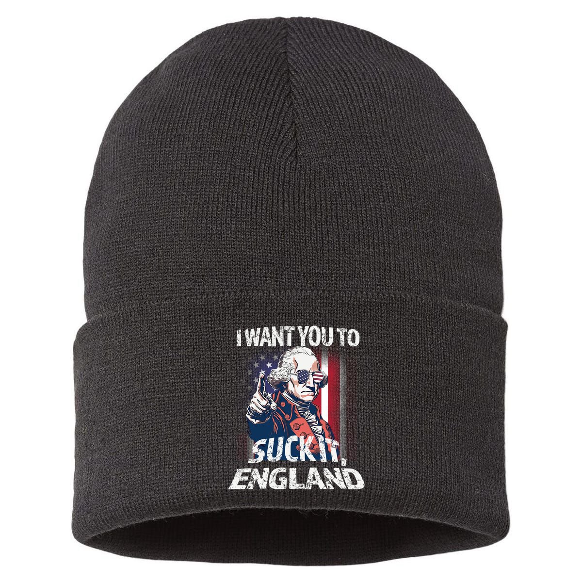 Suck It England Funny George Washington Usa Flag 4th Of July Sustainable Knit Beanie