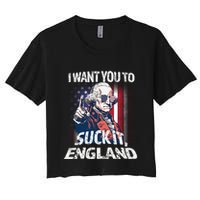 Suck It England Funny George Washington Usa Flag 4th Of July Women's Crop Top Tee